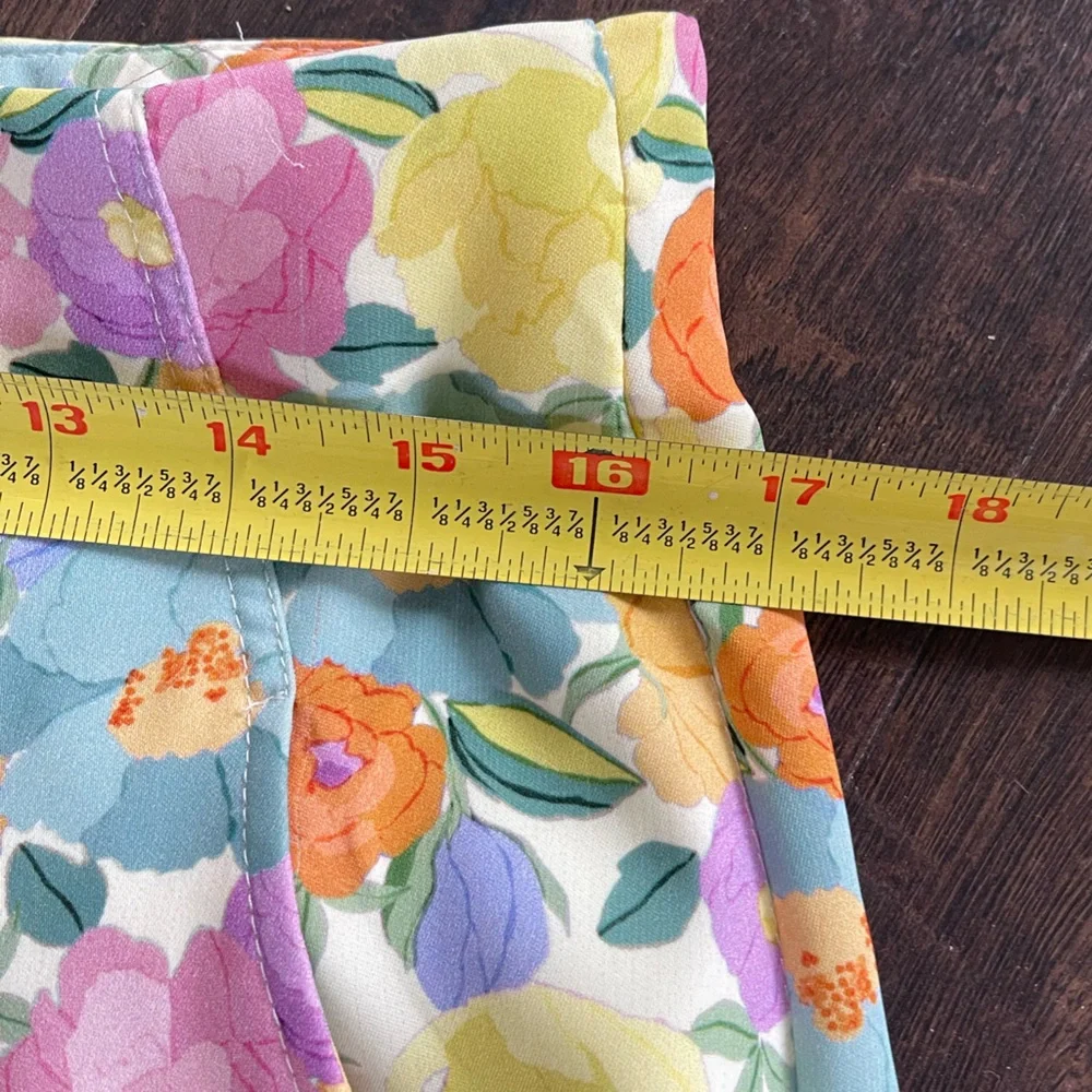 ZARA Floral Print Wide Leg High Waisted Flowy Pants Yellow Blue Green Size XL